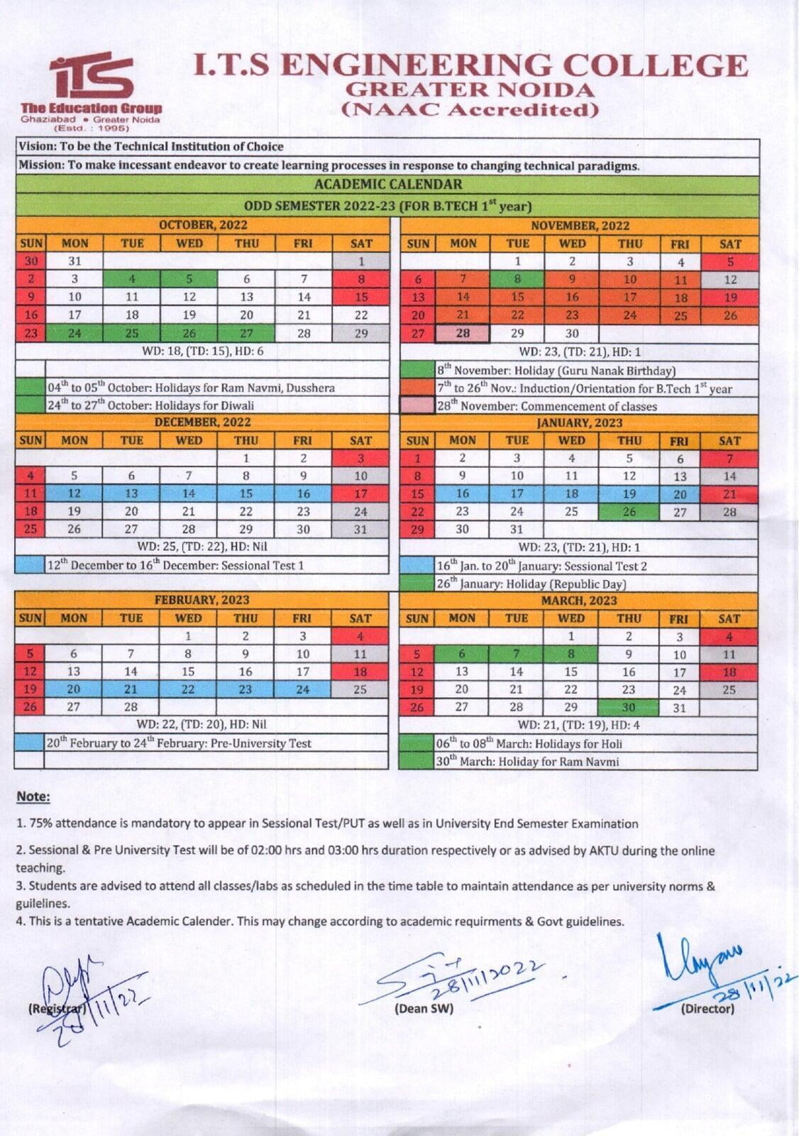 Btech Syllabus And Academic Calendar | ITS Engineering College